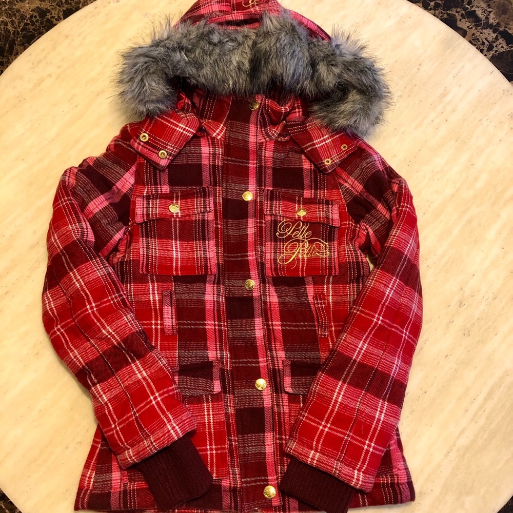 New PELLE PELLE Plaid Winter Jacket/Coat Red